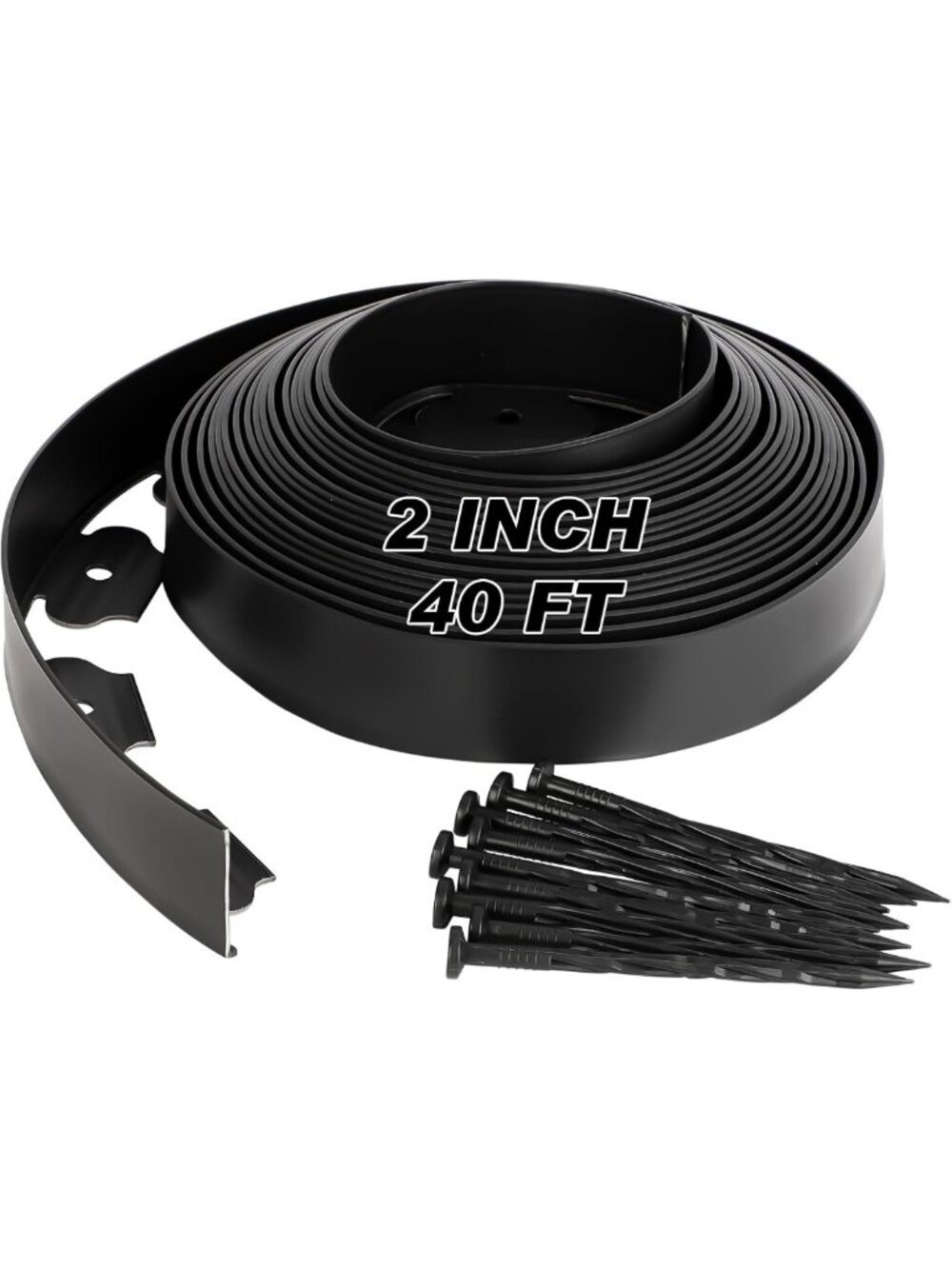 Heavy Duty Flexible Garden Edging 2" x 40FT, No Dig Lawn Border with 50 Spikes